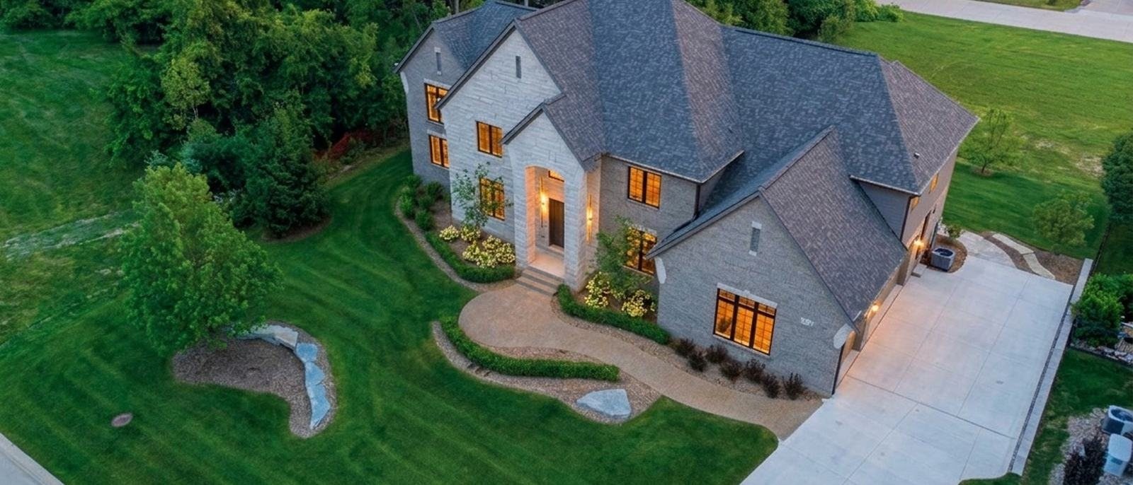 Aerial view of a finished home