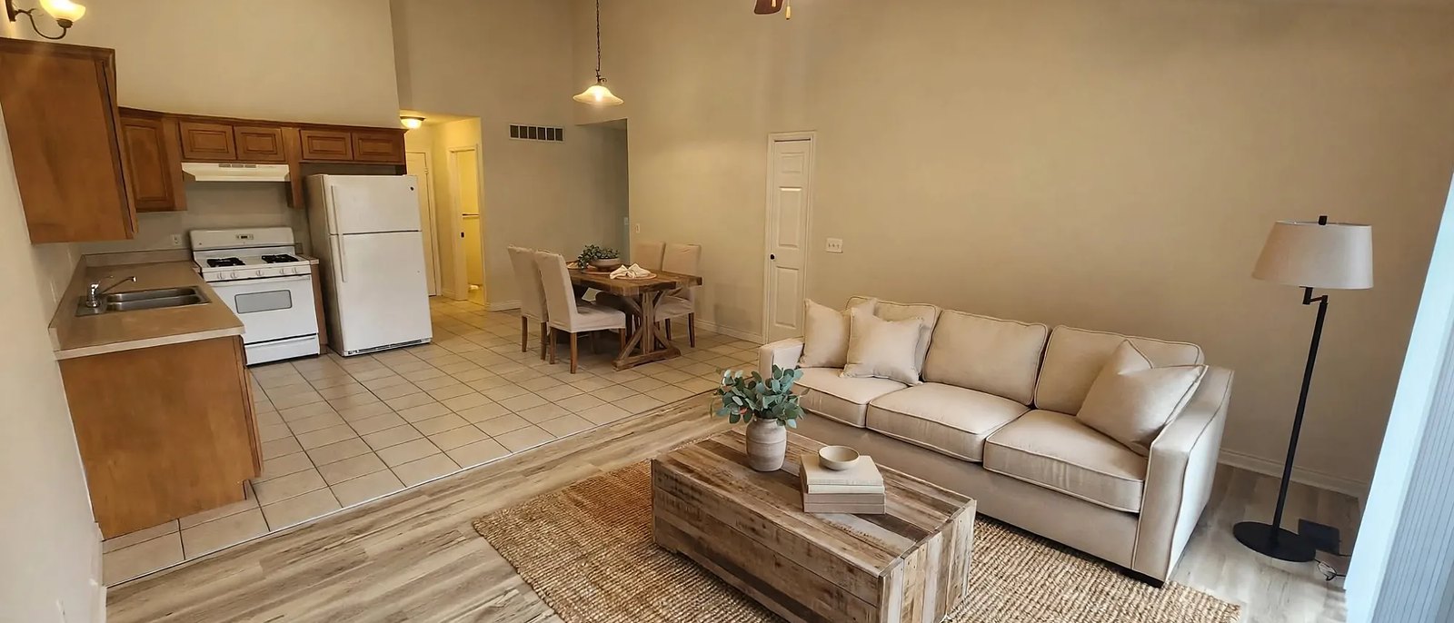 Open-plan kitchen, dining and living area